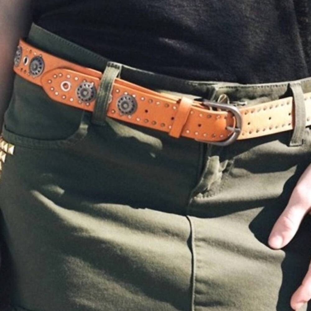NEW LETO concho studded vegan leather western belt in camel brown